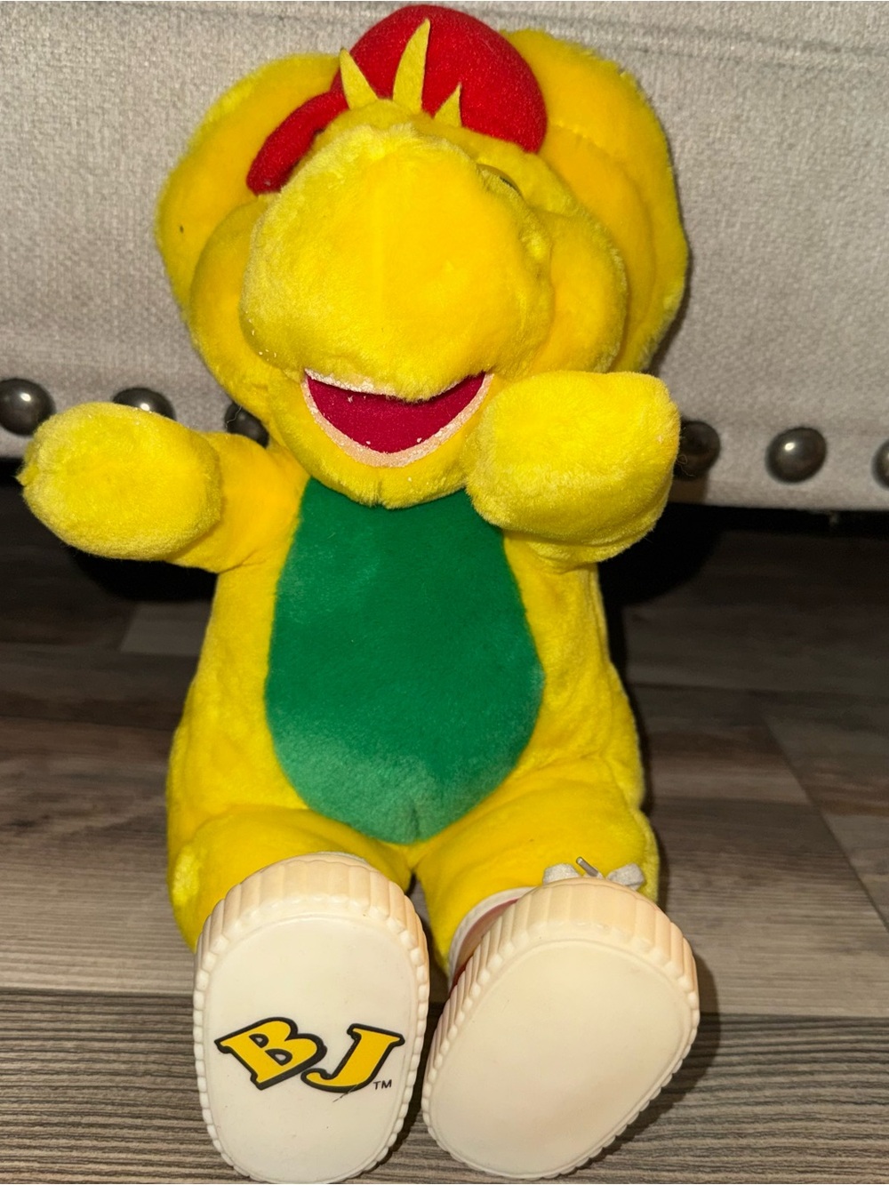 VTG BJ Bright Yellow & Green Plush Dinosaur Toy- Cuddly Companion